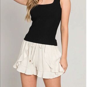 Allie Rose natural SHORELINE LINEN RUFFLE SHORTS